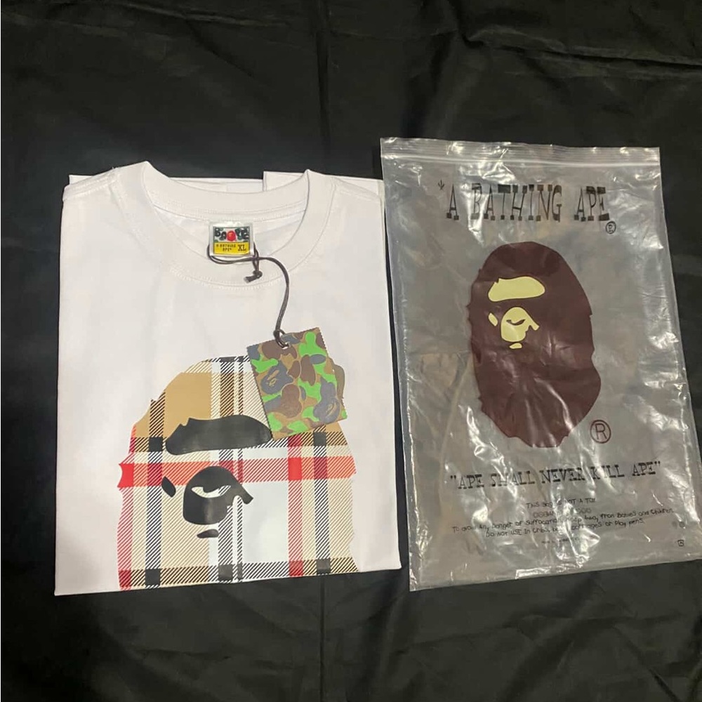 Bape White and Multicolor Graphic Tee